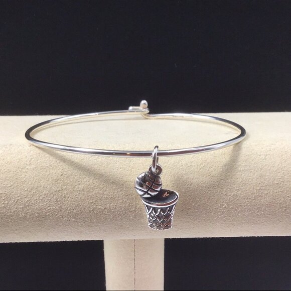 James Avery Sterling Silver Bangle Bracelet And Basketball Charm - Picture 2 of 11